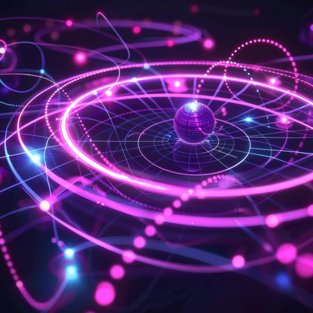 3d rendering of abstract geometric shape with neon lights in dark tunnelの素材