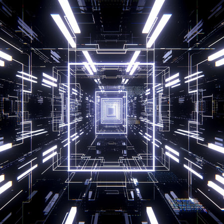 Futuristic technological background, glowing lines and dots. Big data visualization.の素材