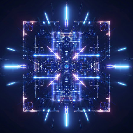 Futuristic tunnel corridor with glowing neon lights. 3D renderingの素材