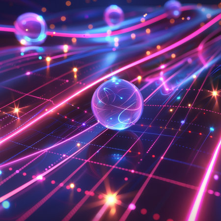 Futuristic corridor with glowing lights, 3d rendering abstract backgroundの素材