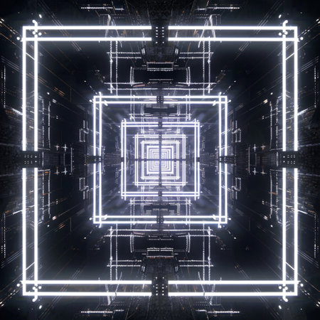 Abstract technology background with glowing lines and spheres. 3d illustration.の素材