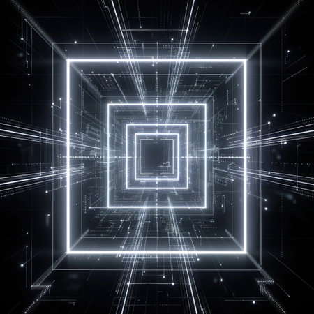 Abstract technology background. Futuristic interface with neon lights. 3d renderingの素材