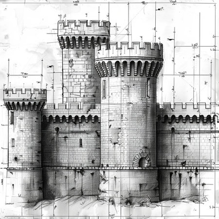 Sketch of a castle on a white background. Computer graphics.の素材