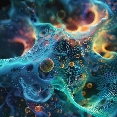 Abstract 3d rendering of chaotic structure. Futuristic background with dynamic particles.の素材