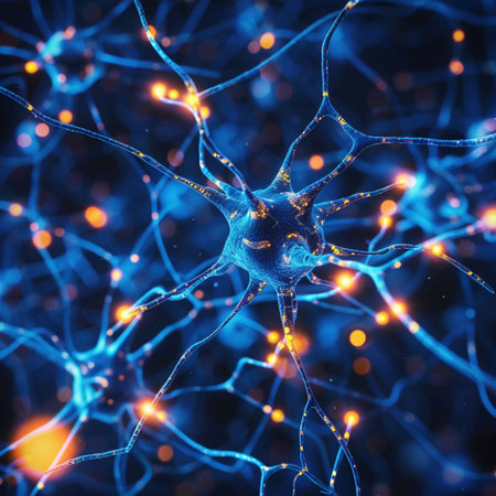 Neuron cell, 3D illustration. Neuron cell with neurons and nervous systemの素材