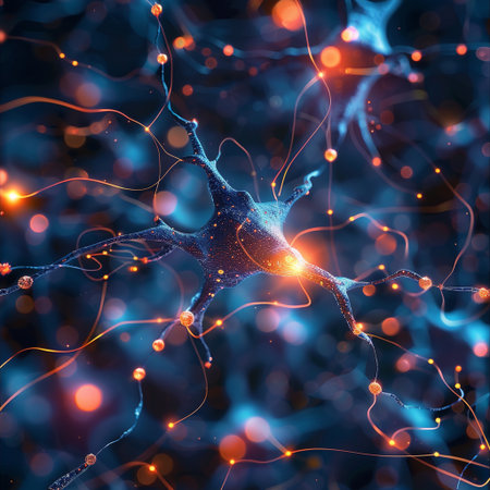 Neuron cell. 3D illustrations. Neuron cell close upの素材
