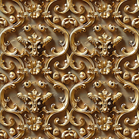 Seamless texture of golden baroque ornament on the wallの素材