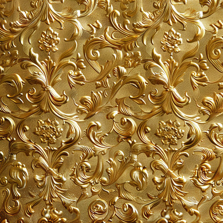 golden floral pattern on the wall as a background, close upの素材