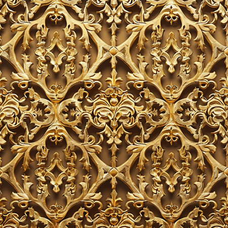 Seamless pattern of golden vintage baroque ornament on the wallの素材