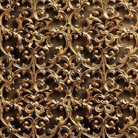 Gold ornament on the wall. Seamless texture, background.の素材