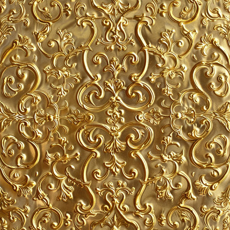 golden floral pattern on the wall in thai temple,Thailandの素材