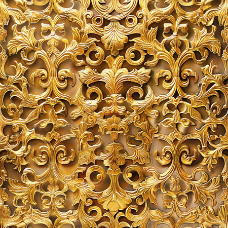 golden ornament on the wall in the form of a latticeの素材