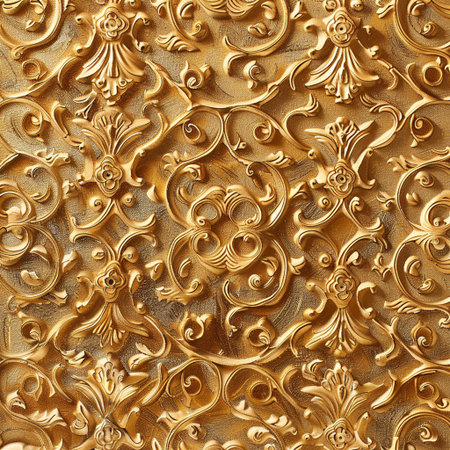 golden floral ornament on the wall as a background, closeupの素材