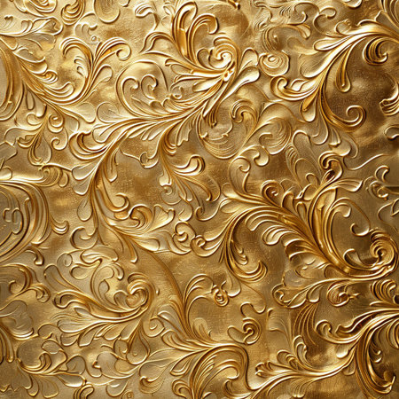 golden floral pattern on the fabric as a background, closeupの素材