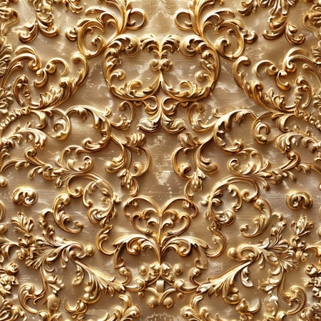golden background with floral ornament in baroque style closeupの素材