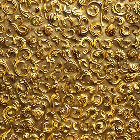 golden floral pattern on a gold background. 3d illustration.の素材