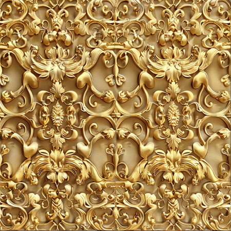 golden seamless texture with floral ornament. 3d rendering, 3d illustration.の素材
