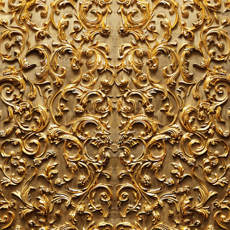 golden floral ornament on the wall of the temple in thailandの素材
