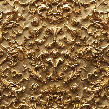 golden floral ornament on the wall as a background, close upの素材