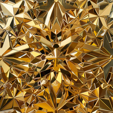 3d render of abstract golden geometric background. Golden shiny polygonal shapes.の素材