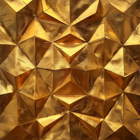 Gold background with a lot of triangles. Seamless texture.の素材