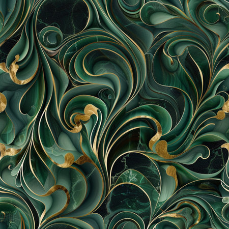 Seamless abstract pattern in green, black and gold colors. Computer generated graphics.の素材