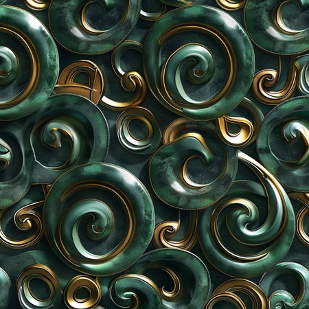 Seamless pattern with green spirals. 3D rendering.の素材