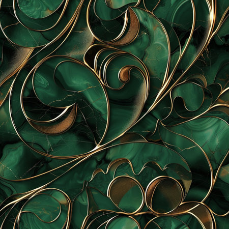 Luxury green background with golden ornament. Seamless pattern.の素材