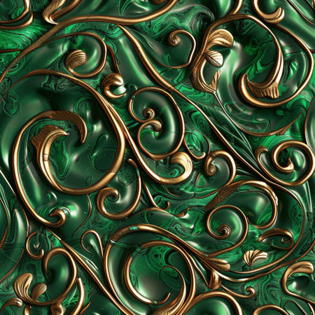 3D render of green abstract background with embossed fractal on leatherの素材