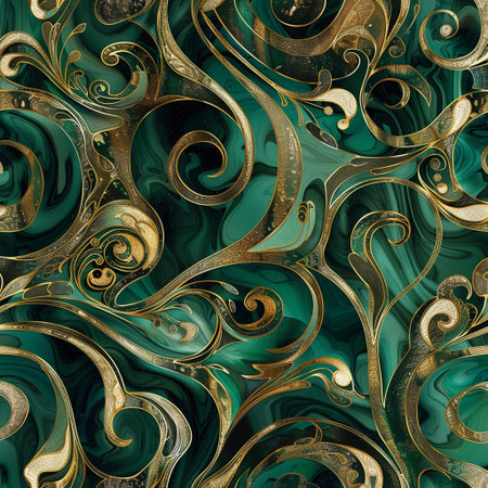 Seamless background pattern. Turquoise, green and gold abstract marble pattern.の素材