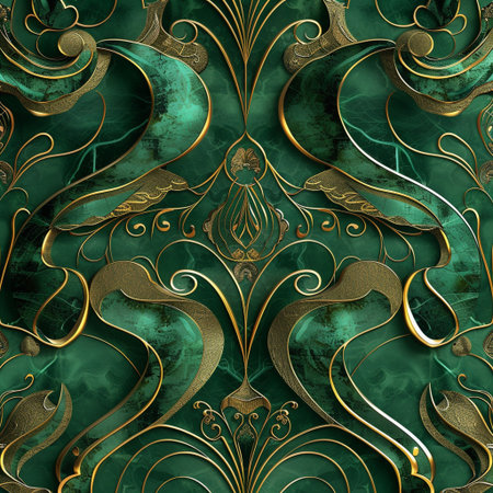 Seamless pattern with gold ornament on green background. Vector illustrationの素材