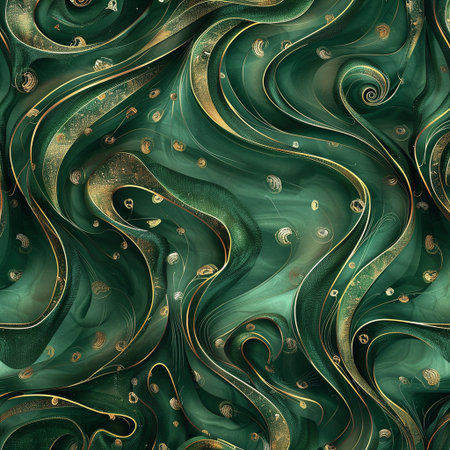 Seamless abstract pattern in green and gold colors. Computer generated graphics.の素材