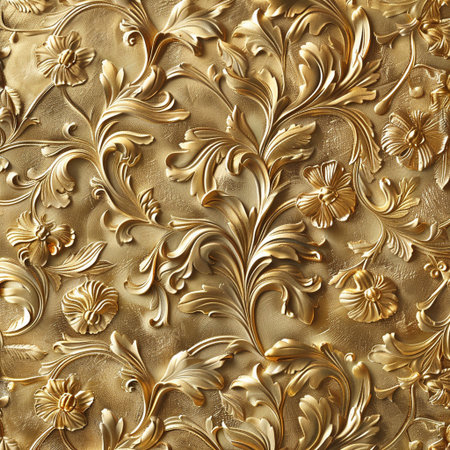 golden floral ornament on the wall. Seamless texture.の素材