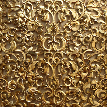 golden floral pattern on the wall, close-up, backgroundの素材