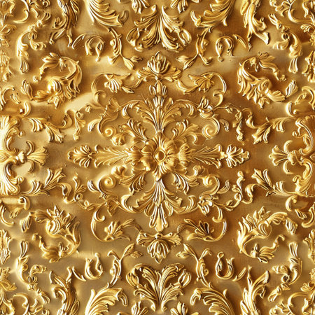 golden floral ornament on the wall, close-up of photoの素材