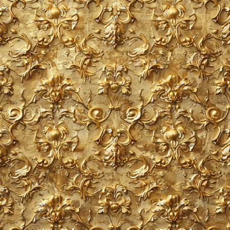 Vintage gold floral pattern on the wall. Seamless texture.の素材