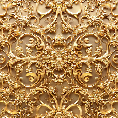 Golden patterned background. 3d rendering, 3d illustration.の素材