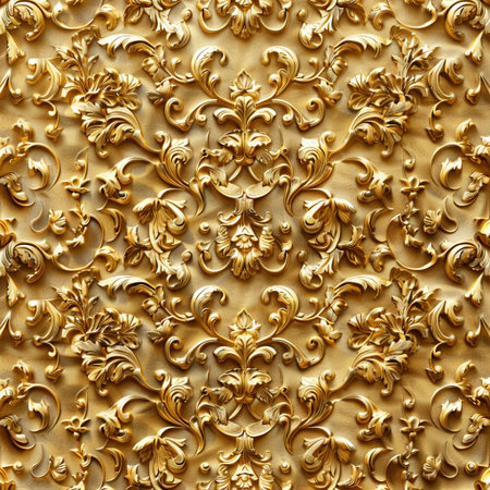 golden floral ornament on the wall in the form of a patternの素材