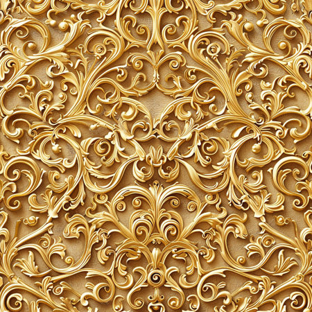 Gold ornament on the wall. Seamless background and texture.の素材
