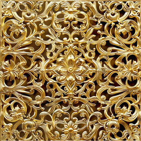 golden pattern on the wall of the building. background and textureの素材