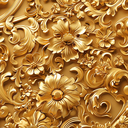 Seamless pattern with gold flowers. 3d rendering, 3d illustration.の素材