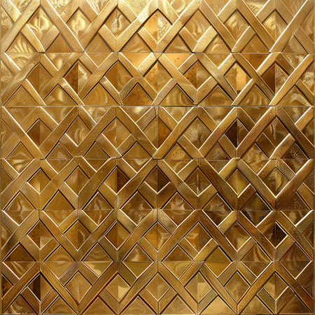 golden mosaic wall background or texture. 3d illustration design.の素材