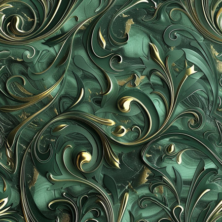 Seamless abstract pattern in green and gold. Computer generated graphics.の素材