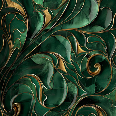 Seamless abstract pattern in green and gold colors. Computer generated graphics.の素材