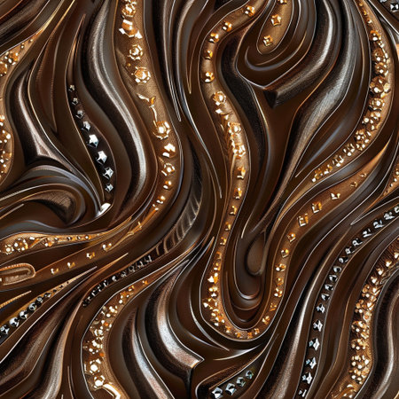 3d illustration of abstract background with golden metallic waves and pearlsの素材