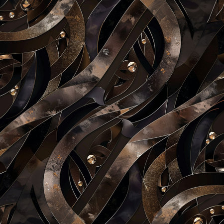 3D render of metal background with embossed fractal on leatherの素材