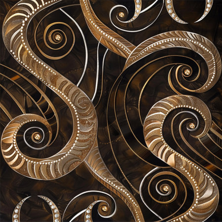 Abstract background with gold ornament. Digital fractal art. 3D rendering.の素材