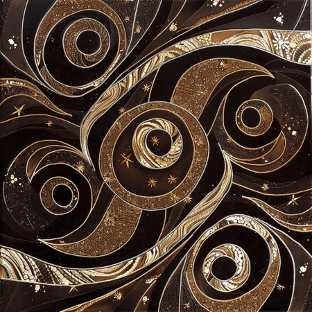 Abstract background with gold and black swirls. Computer generated graphics.の素材