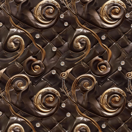 Pattern of a brown leather with gold ornaments. Abstract background.の素材