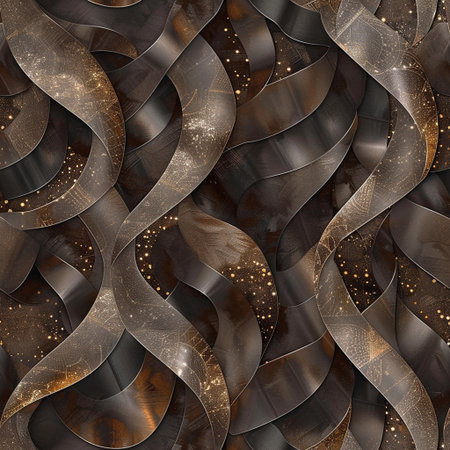 Seamless abstract pattern with waves and ribbons in brown colorsの素材